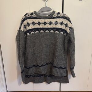 LOFT heavy grey sweater with blue and white details, size small